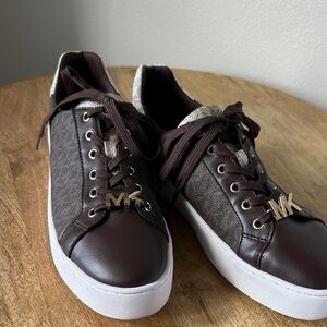 Michael Kors Dark Brown and White Logo Platform Sneakers